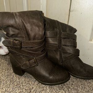 Dark Brown Heeled Boots with Buckle